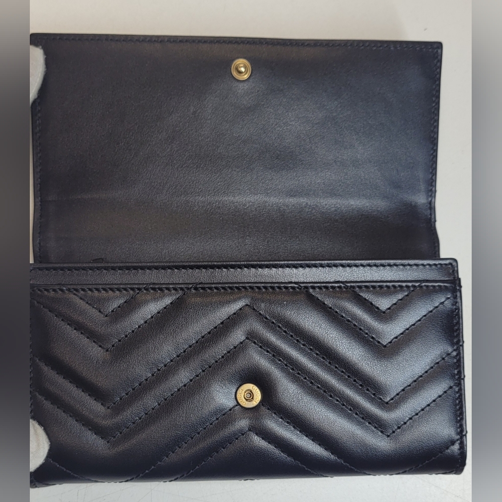 SOLD!!Gucci GG Marmont Matelasse Continental Black Leather Wallet - Picture 7 of 12